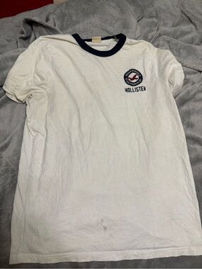 Hollister White Short-Sleeve Ringer Tee with Navy Trim